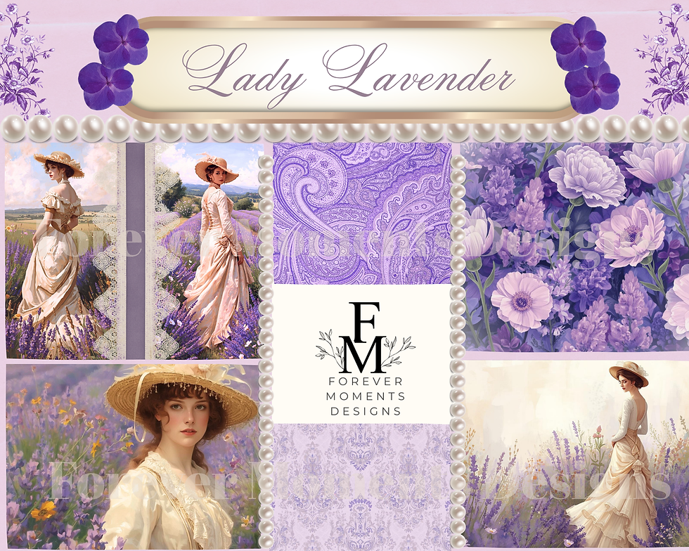 Lady Lavender printable pages — Victorian lavender floral digital paper pack scrapbooking