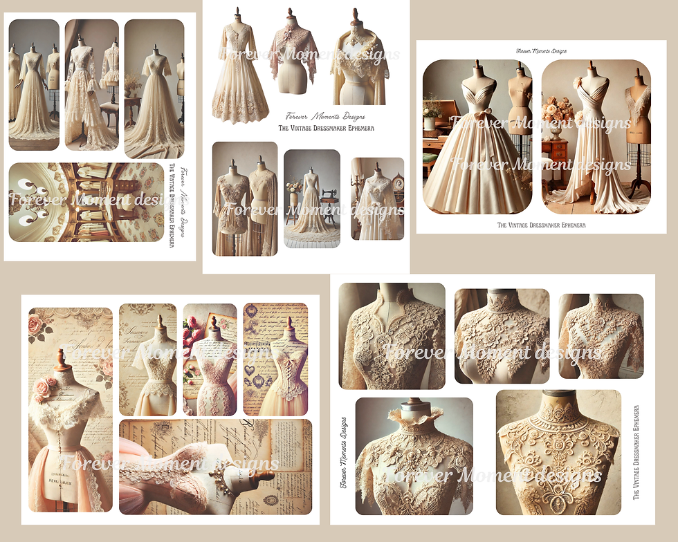 Vintage Dressmaker ephemera printable pages — antique sewing scrapbooking digital paper elements