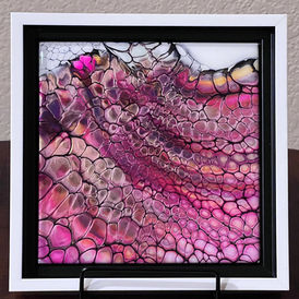 Framed 6"x6" Magenta, Pink, Peach, Gold, Black and White Tile