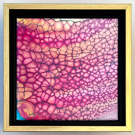 Framed 6"x6" Magenta, Pink, Rose Gold, Teal and White Tile