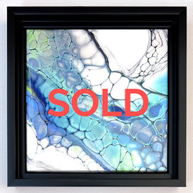 Framed 6"x6" Blue, Violet, Green, Silver, Black and White tile