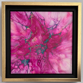 Framed 6"x6" Orange, Magenta, Neon Pink, Peach, Gold, Teal and White Tile