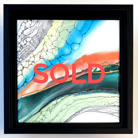 Framed 6"x6" Teal, Green, Copper, Chartreuse, Black and White Tile