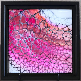 Framed 6"x6" Orange, Magenta, Pink, Peach, Gold, Black and White Tile