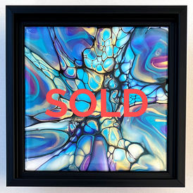 Framed 6"x6" Teal, Purple, Gold and Black tile