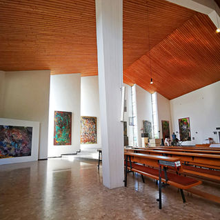 Obex Victa, solo exhibition by Luka Širok featuring large-scale contemporary paintings exploring spiritual and existential themes.