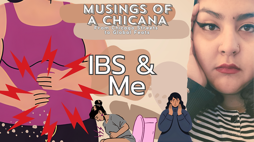 Image of blog title. Pictured is esperanza and illustrations that represent IBS