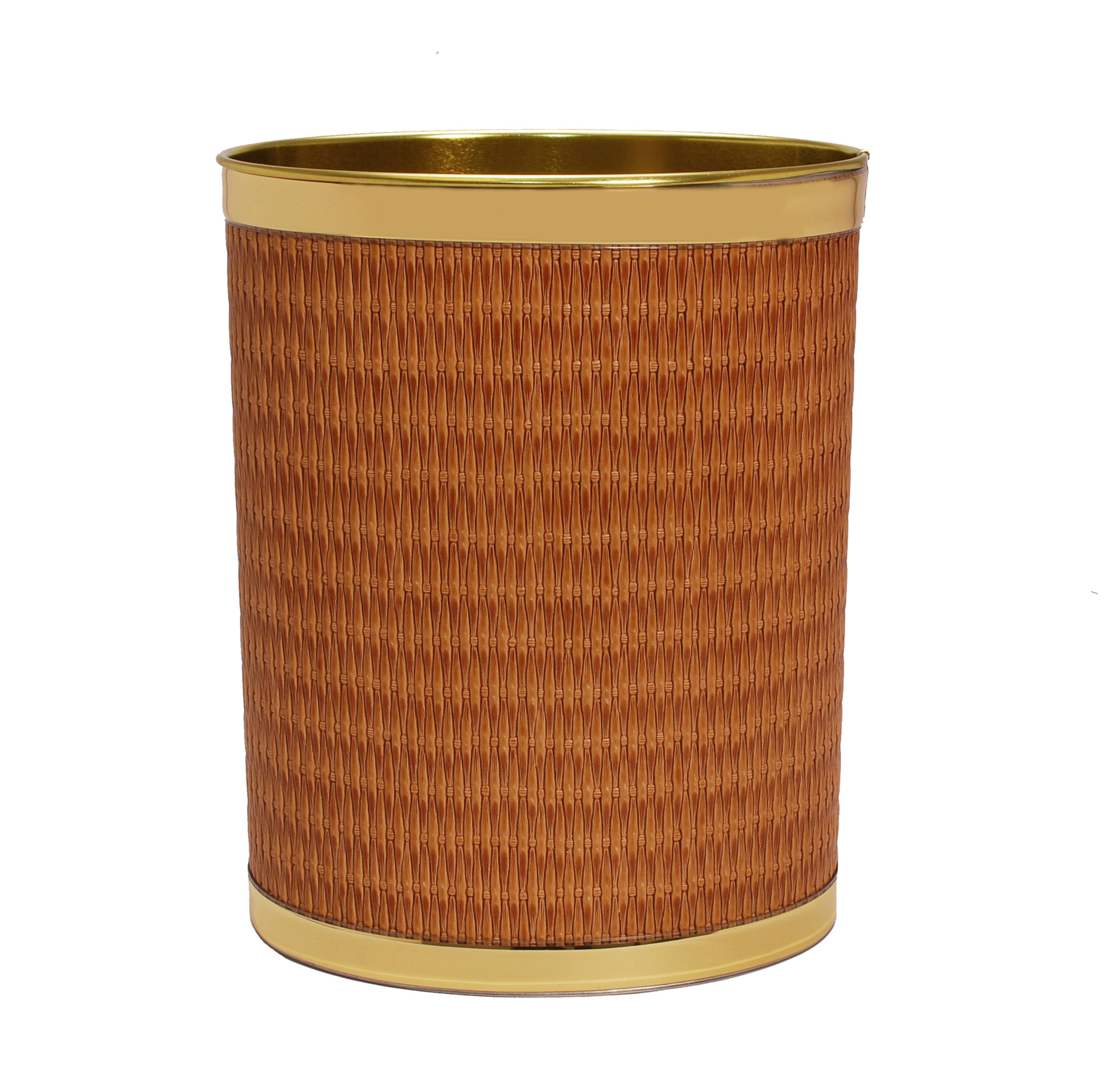 Maldives Wicker w Gold Band 13 Quart Waste Basket