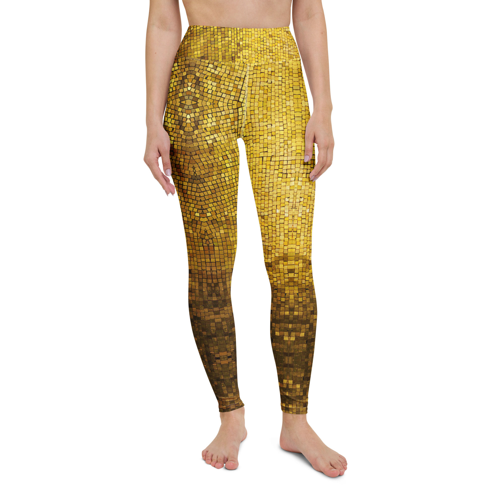 Gold design yoga leggings inside pocket