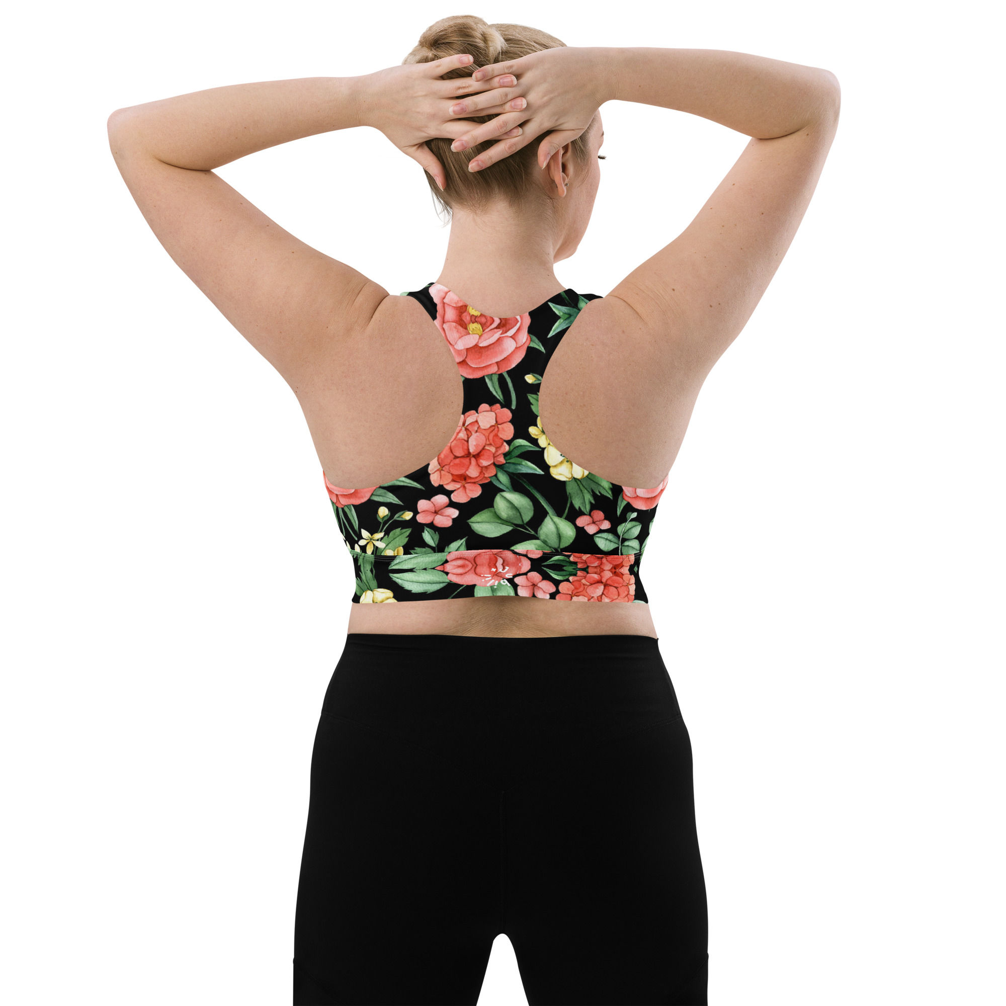 Green pink floral longline sports bra