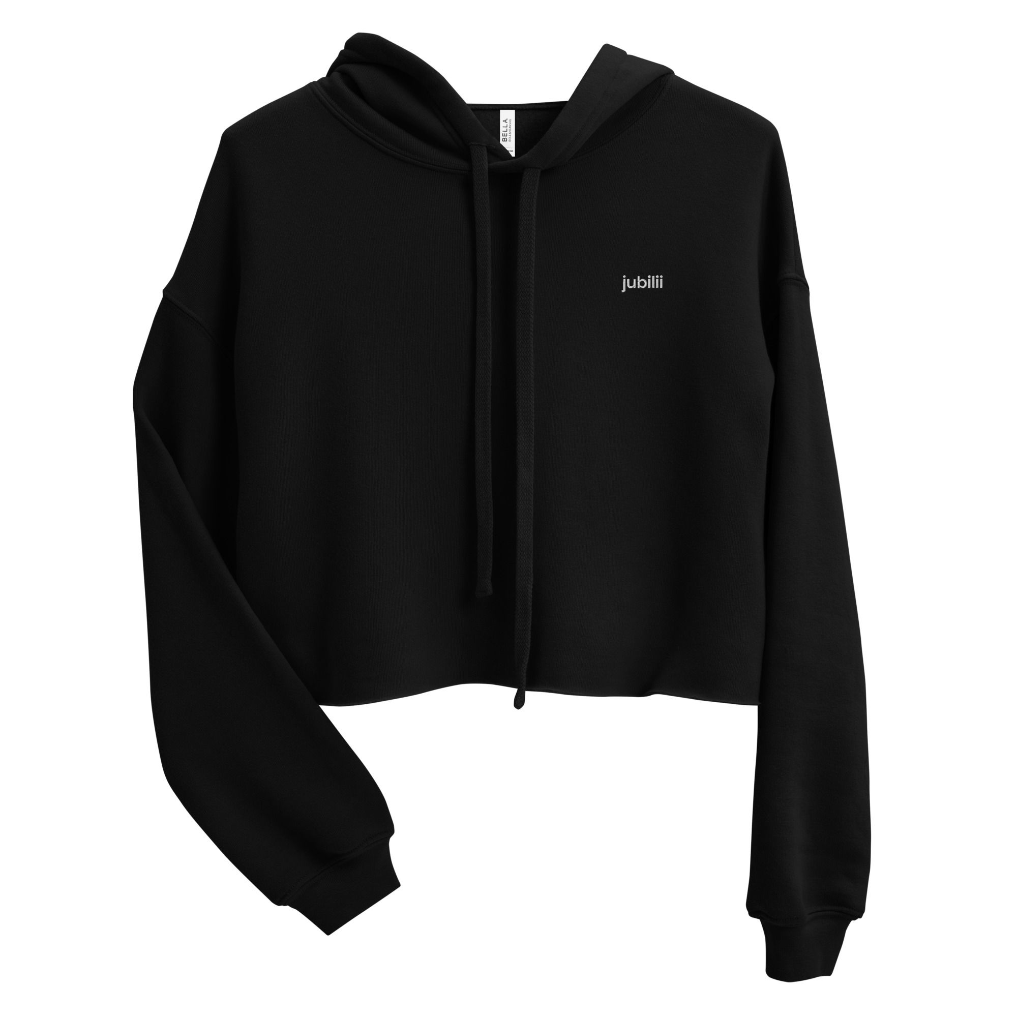 Black embroidered logo cropped hoodie