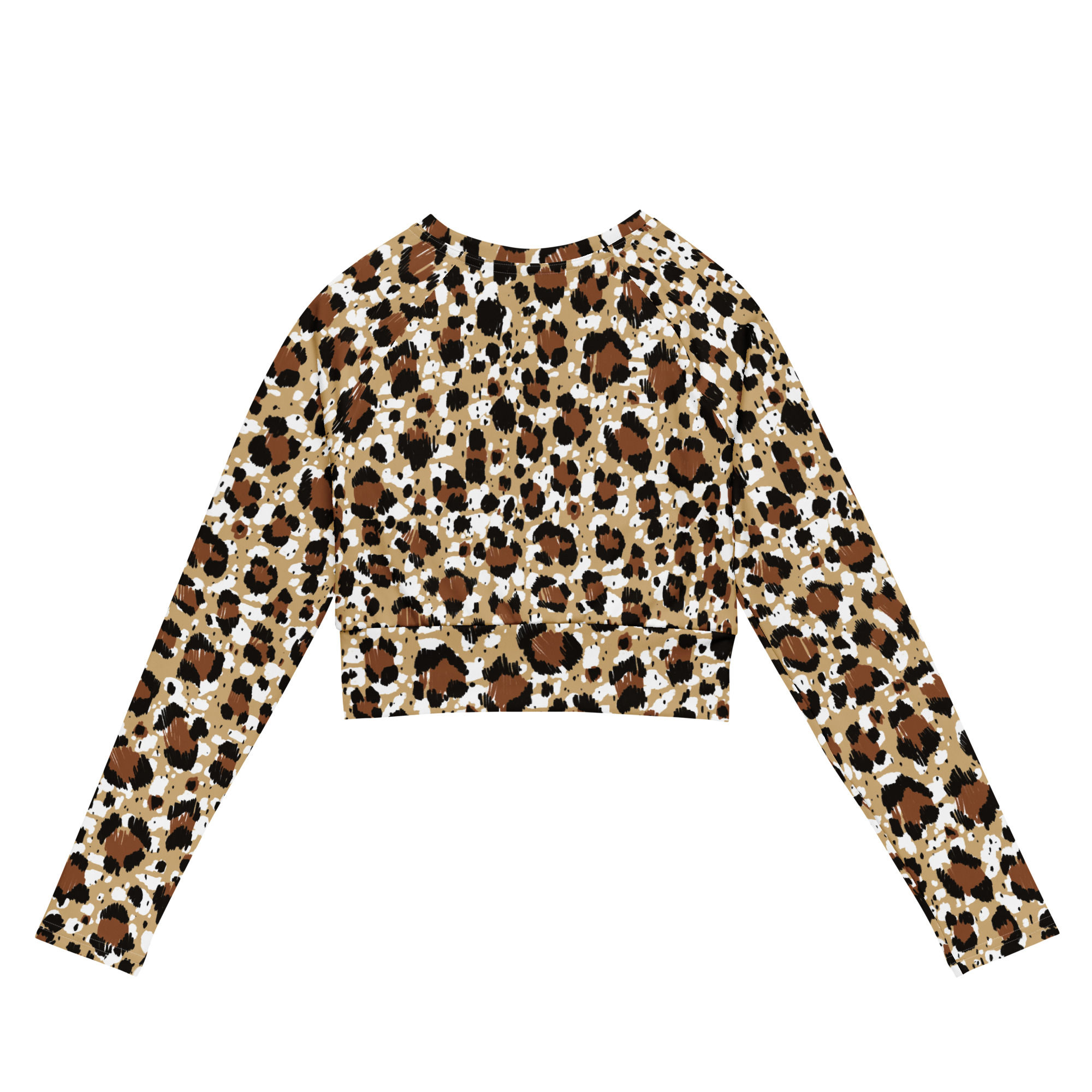 Leopard pattern Recycled long-sleeve crop top 2XS-6XL size up soft stretchy