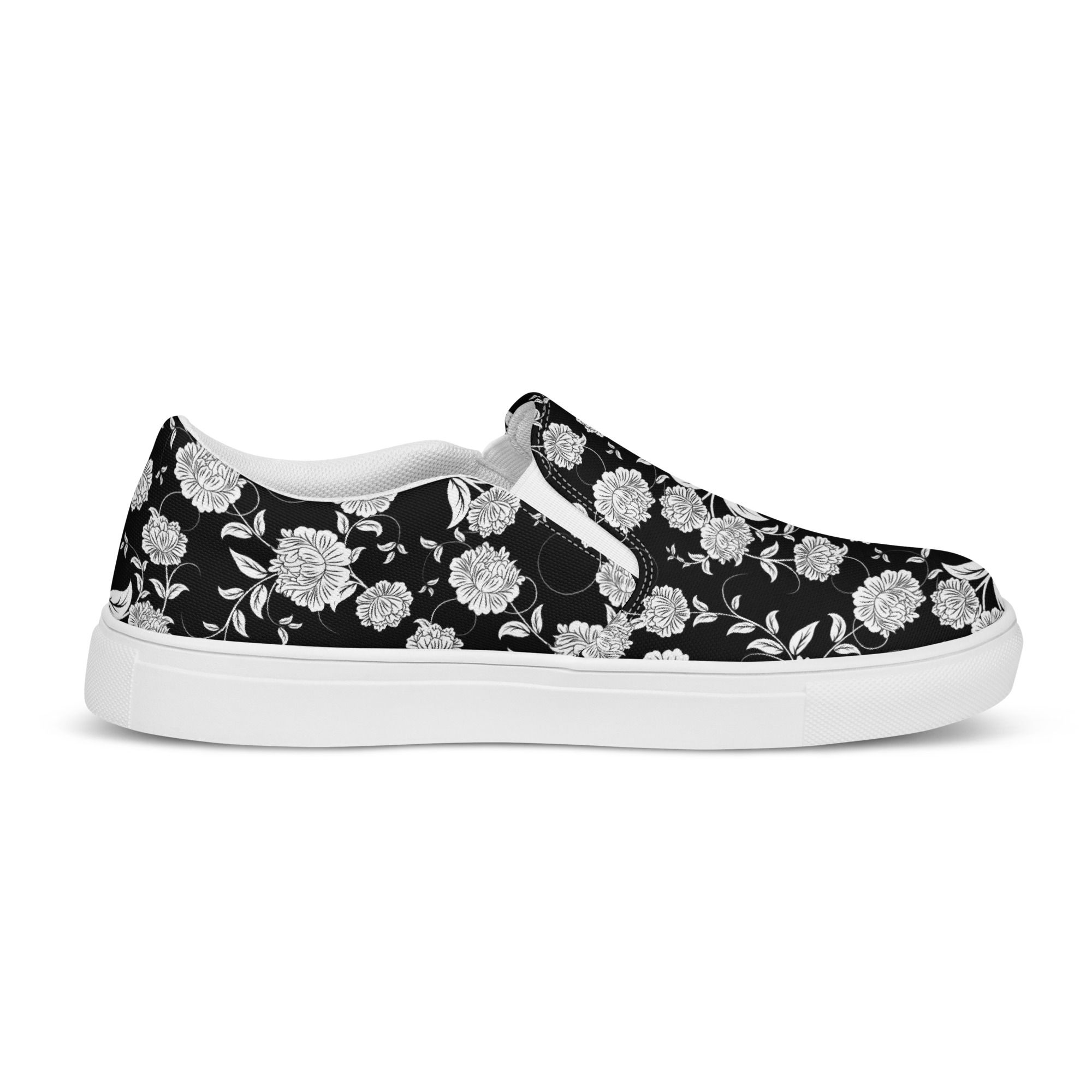 Black Floral Womens Slip-On Canvas Shoes 5-12 US size breathable lining soft