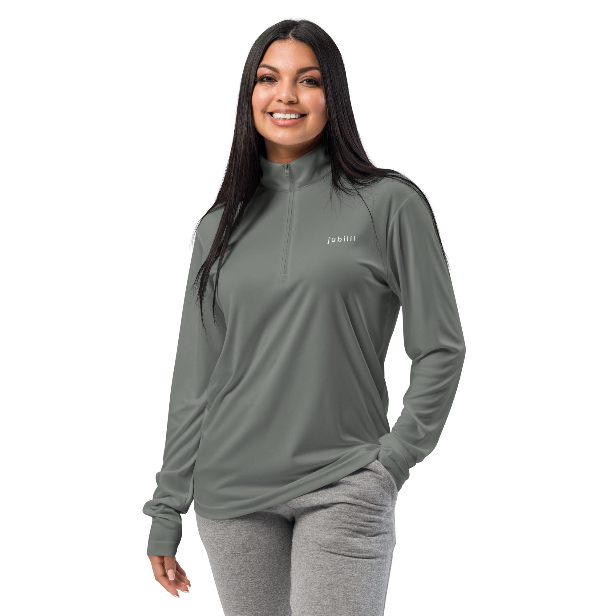 Grey concrete lightweight quarter-zip pullover