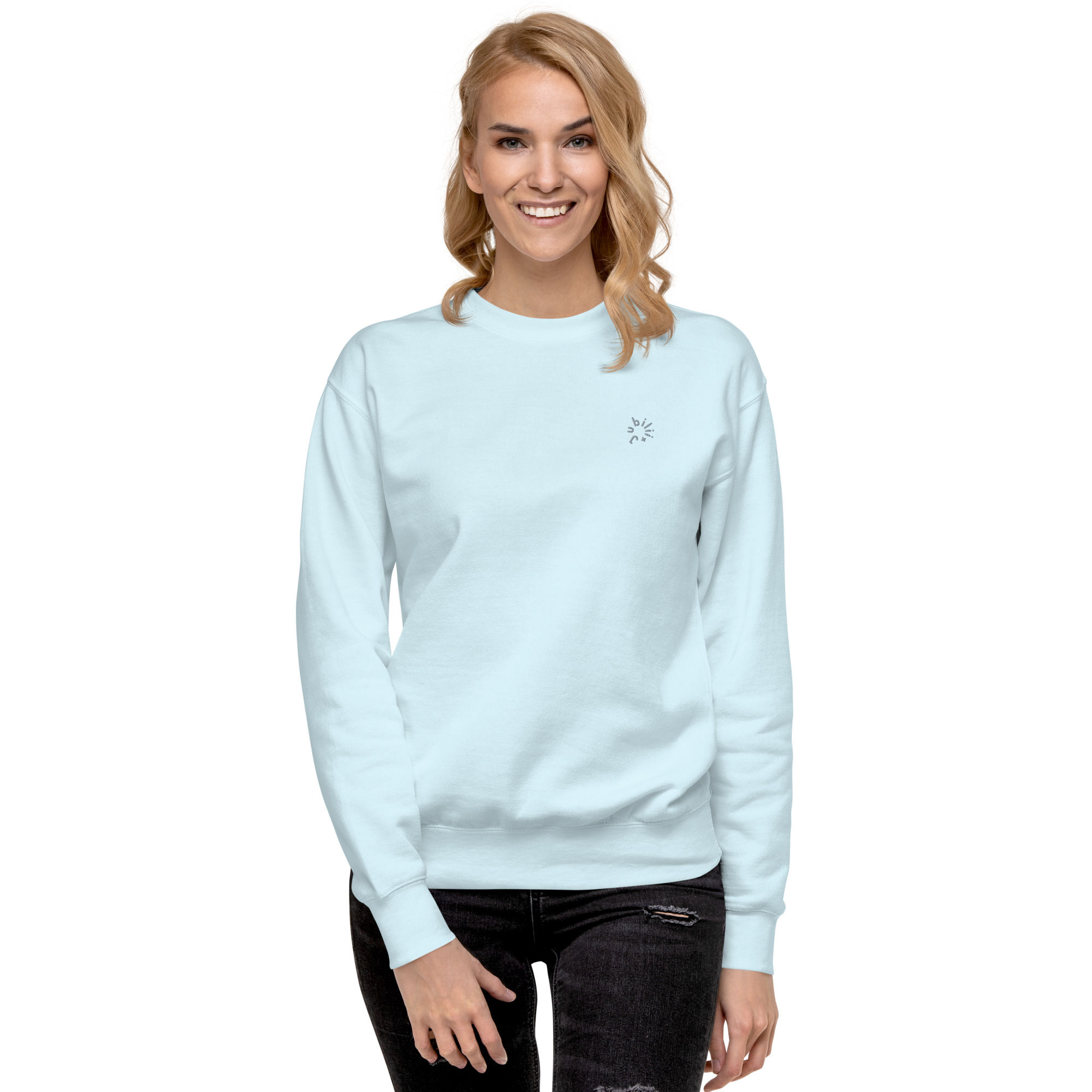 Embroidered logo sky blue unisex premium sweatshirt