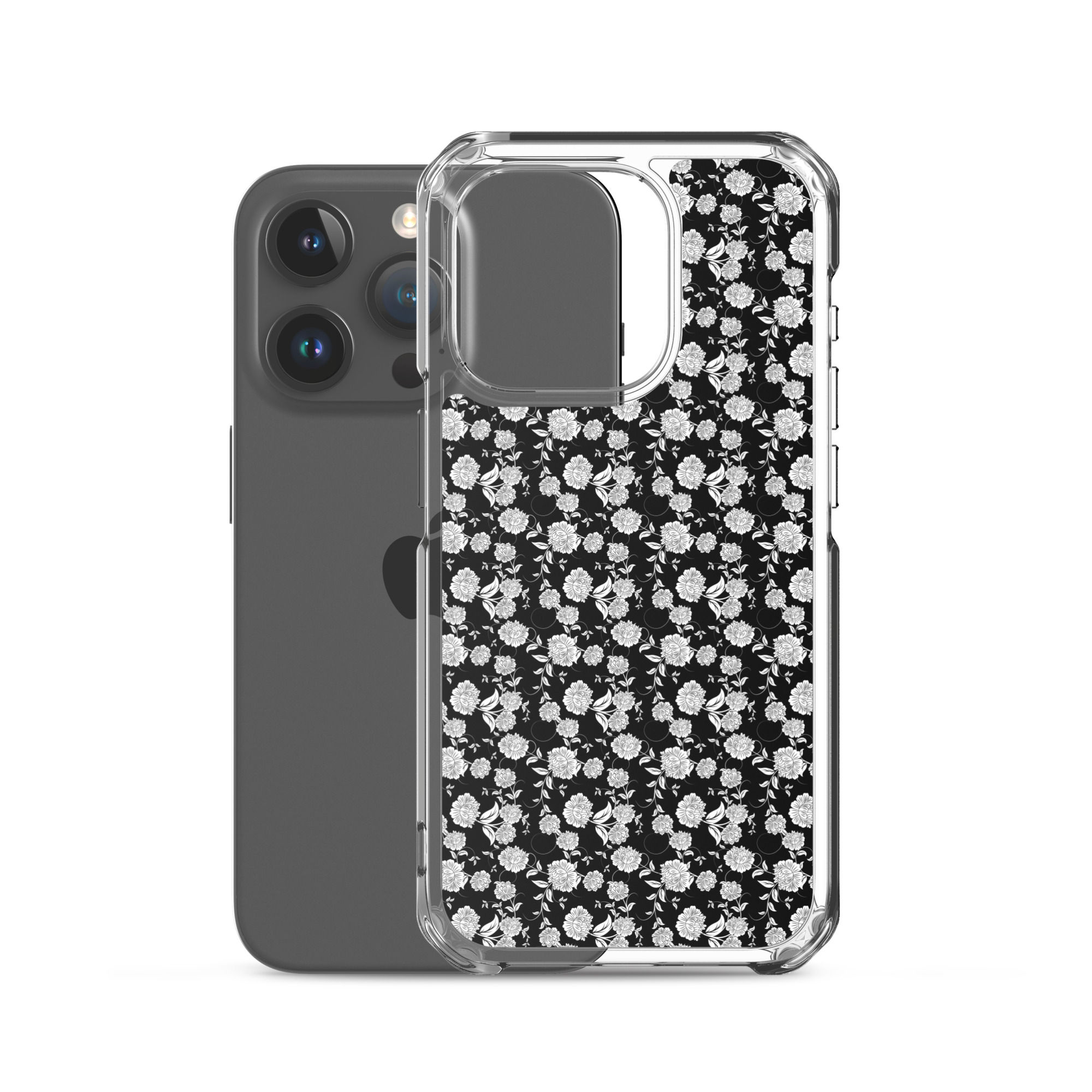 Black Floral Clear Case for iPhone® 7-17 Pro Max secure and flexible
