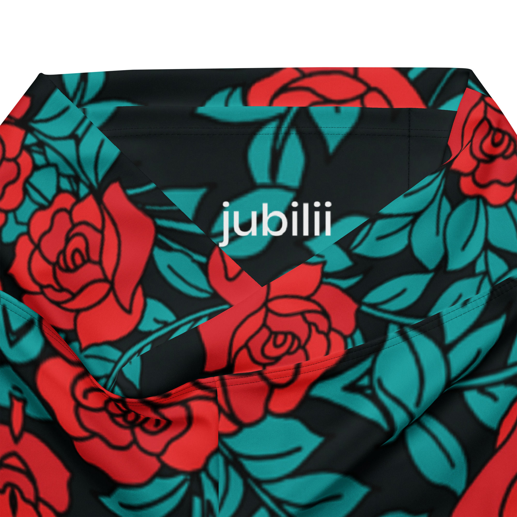 Red green floral flare leggings