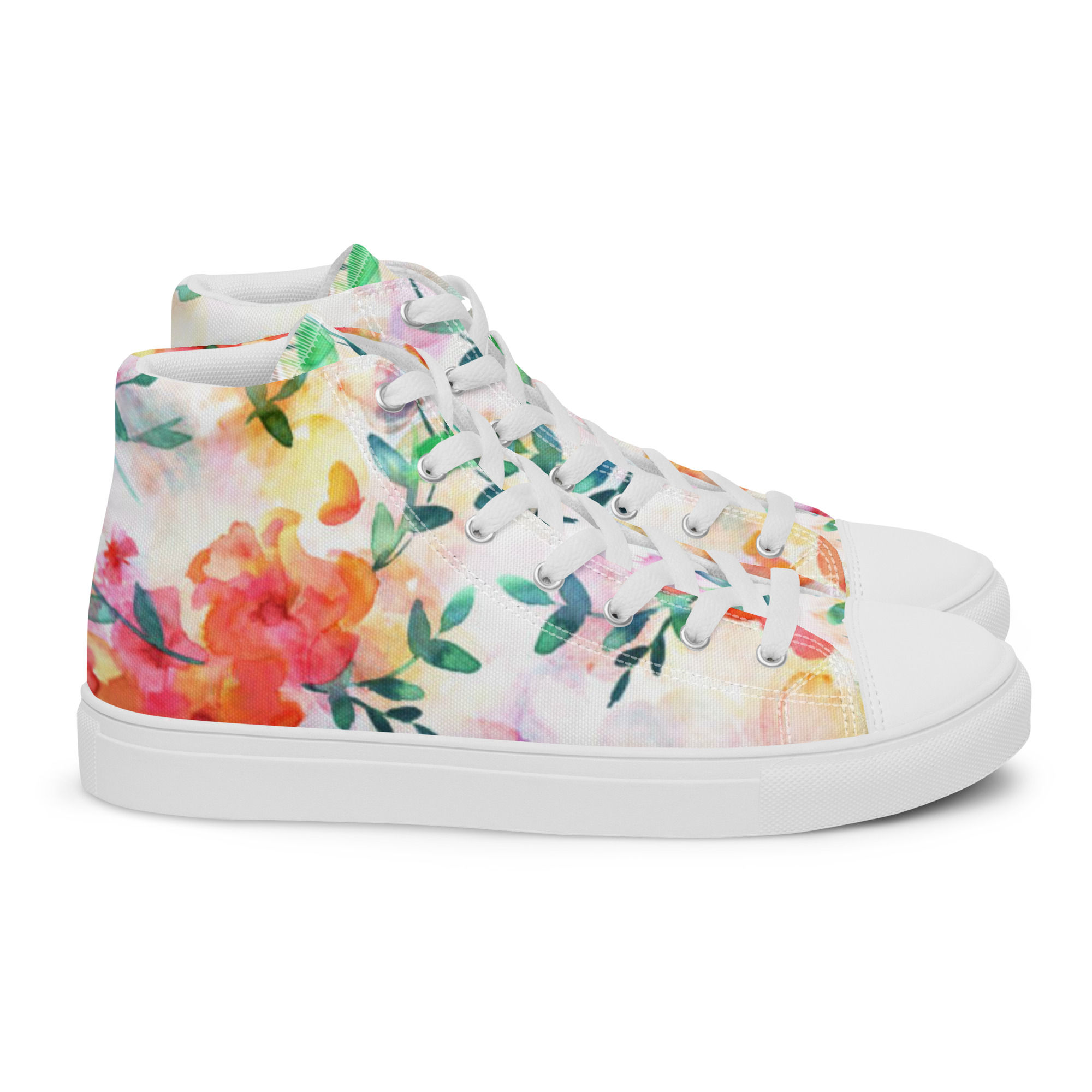 Pink Floral women high top trainers canvas lace-up shoes sizes 5-12 US