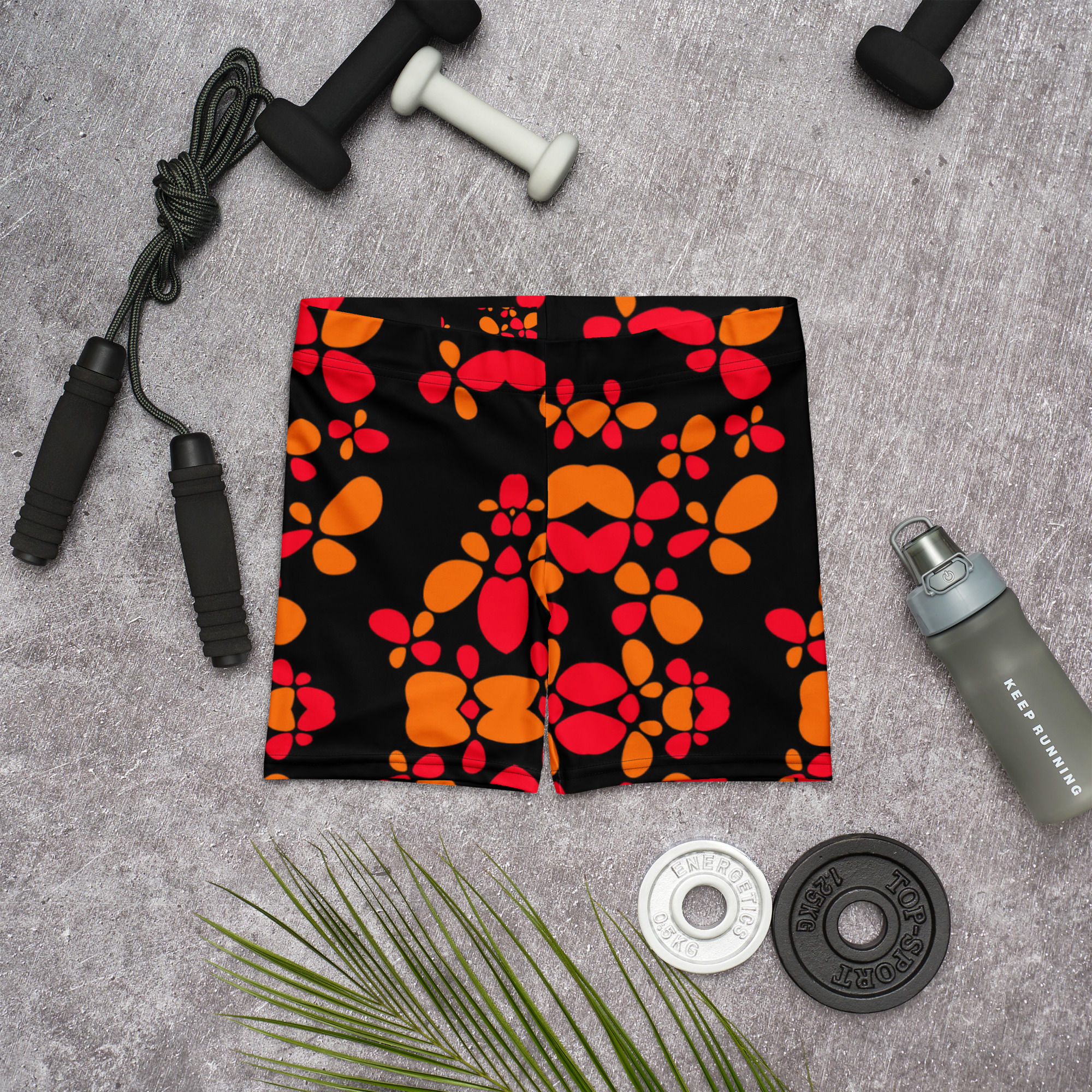 Orange red black elastic waistband bike short