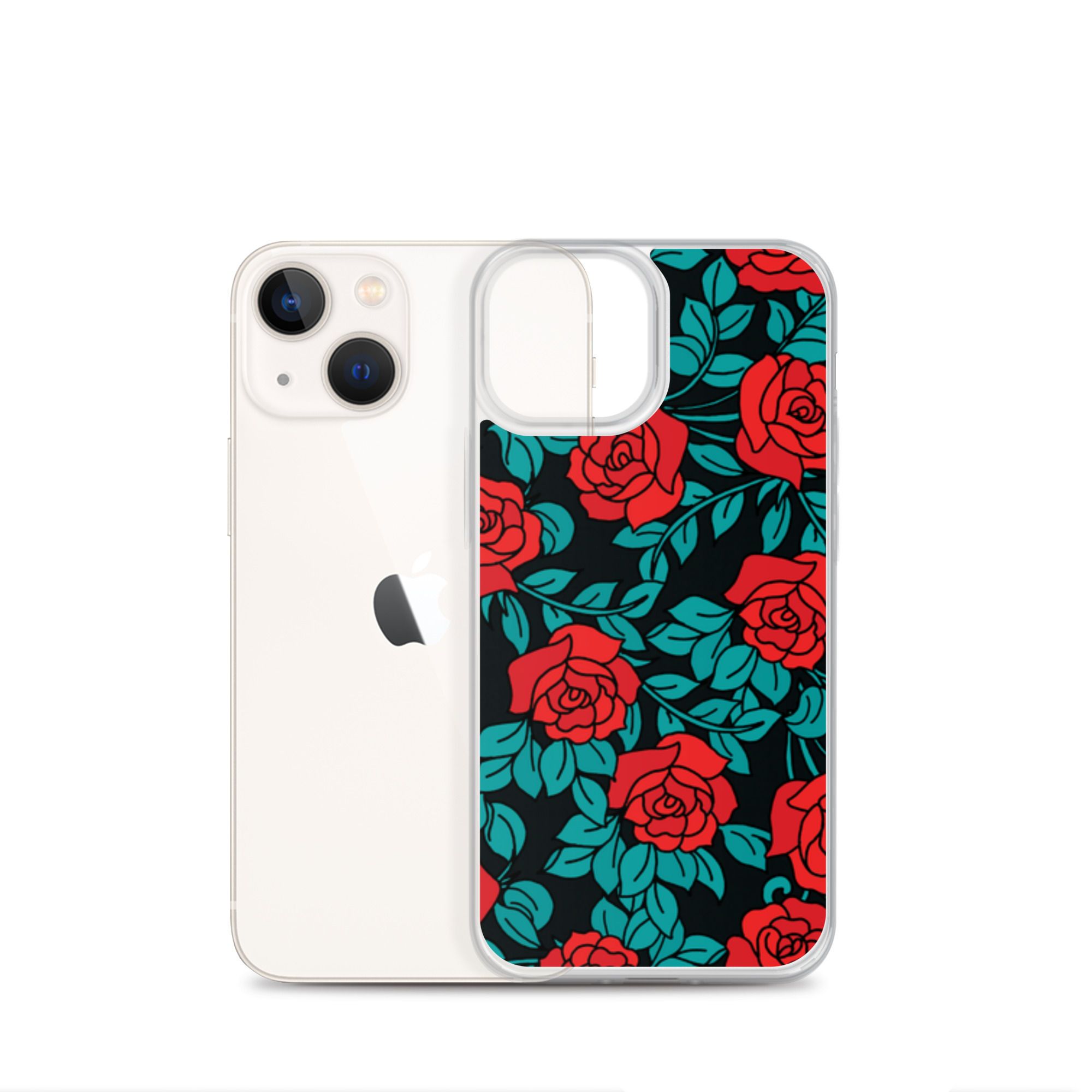 Red Green Floral Clear Case for iPhone® 7-17 Pro Max Secure and flexible