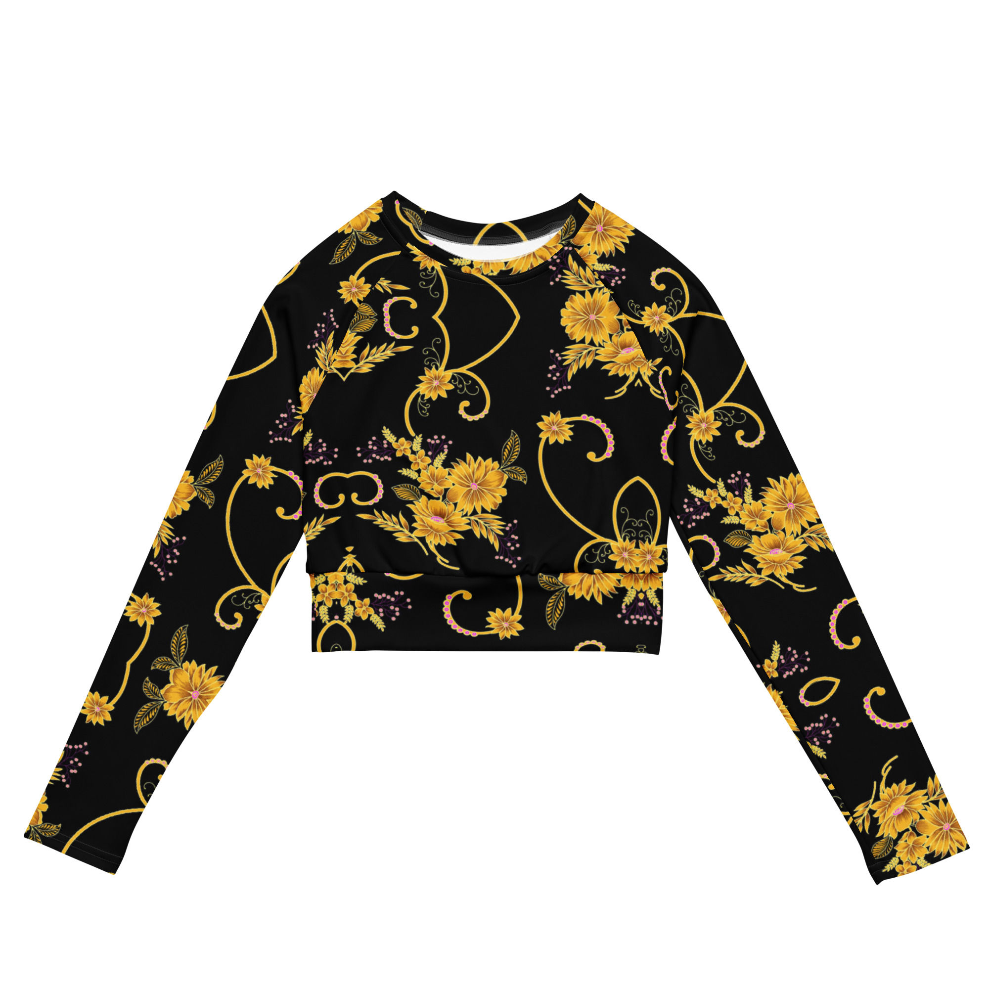 Black gold long-sleeve crop top