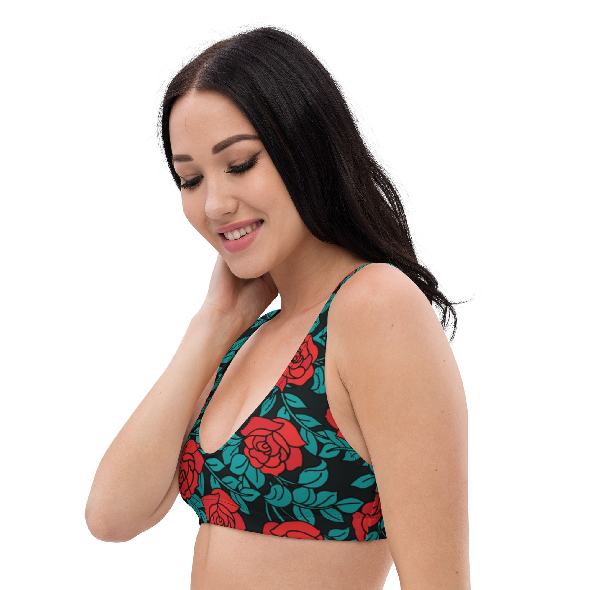 Red green floral padded bra top
