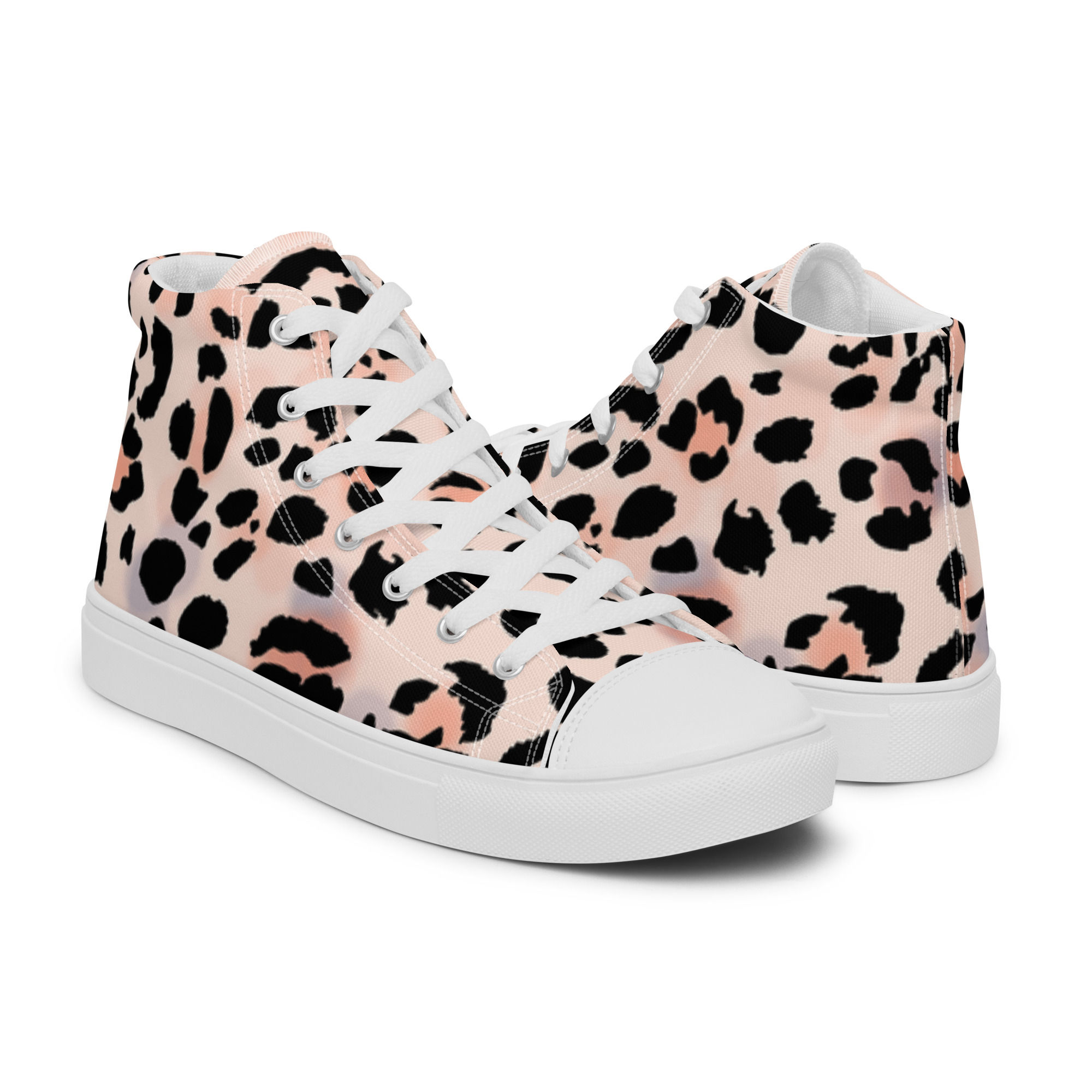 Leopard pink women high top trainers canvas lace-up shoes sizes 5-12 US