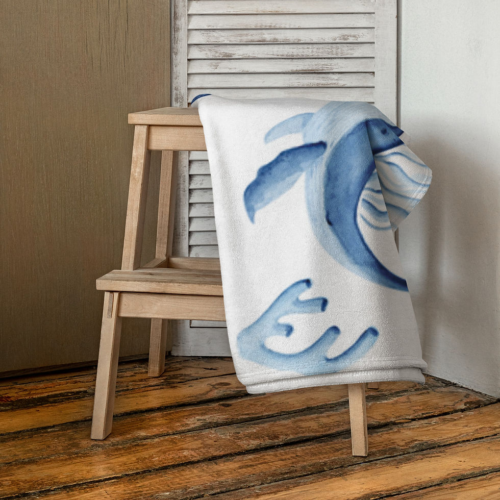 Bathroom & Beach Towel Blue Whales design
