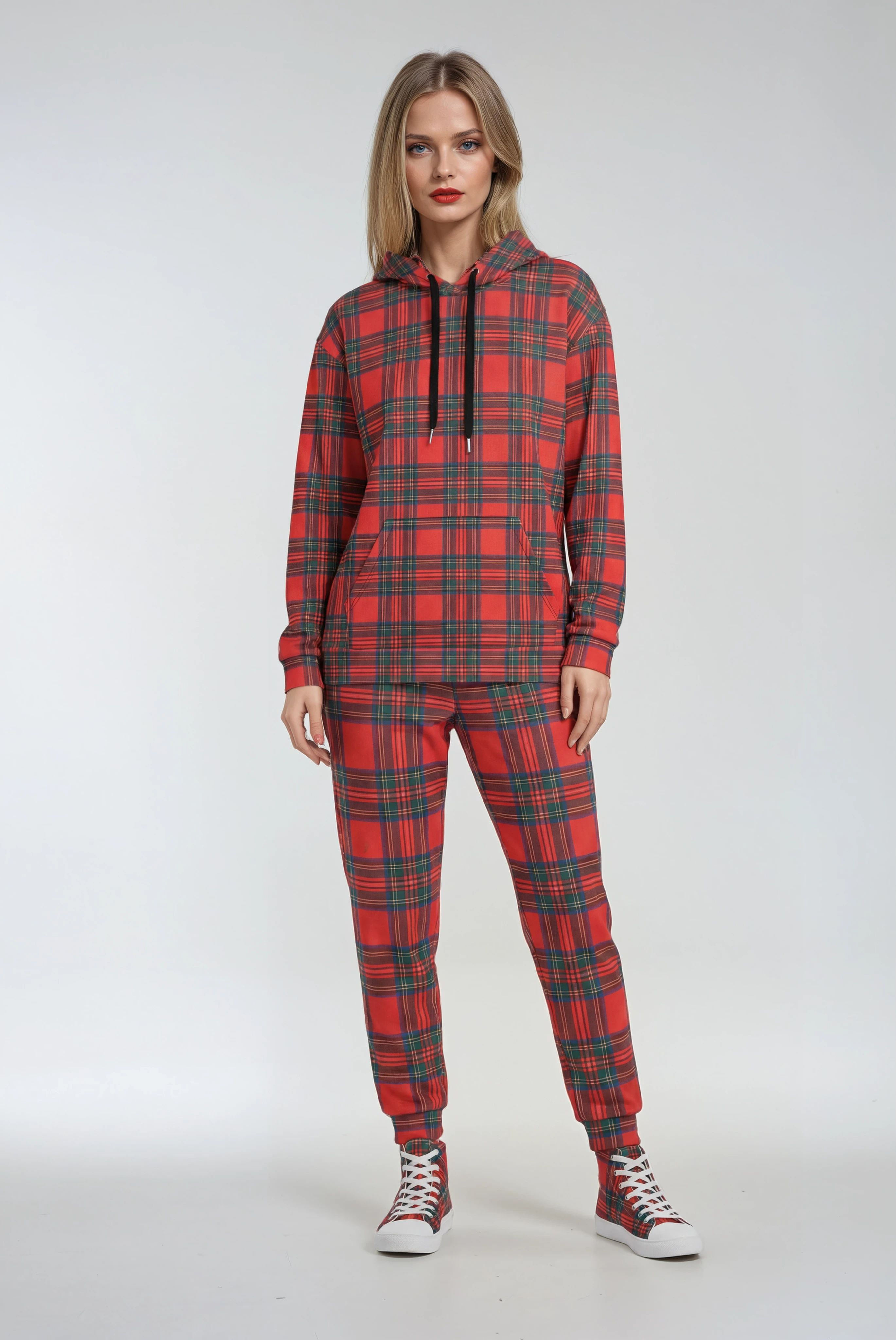 Red tartan recycled unisex hoodie