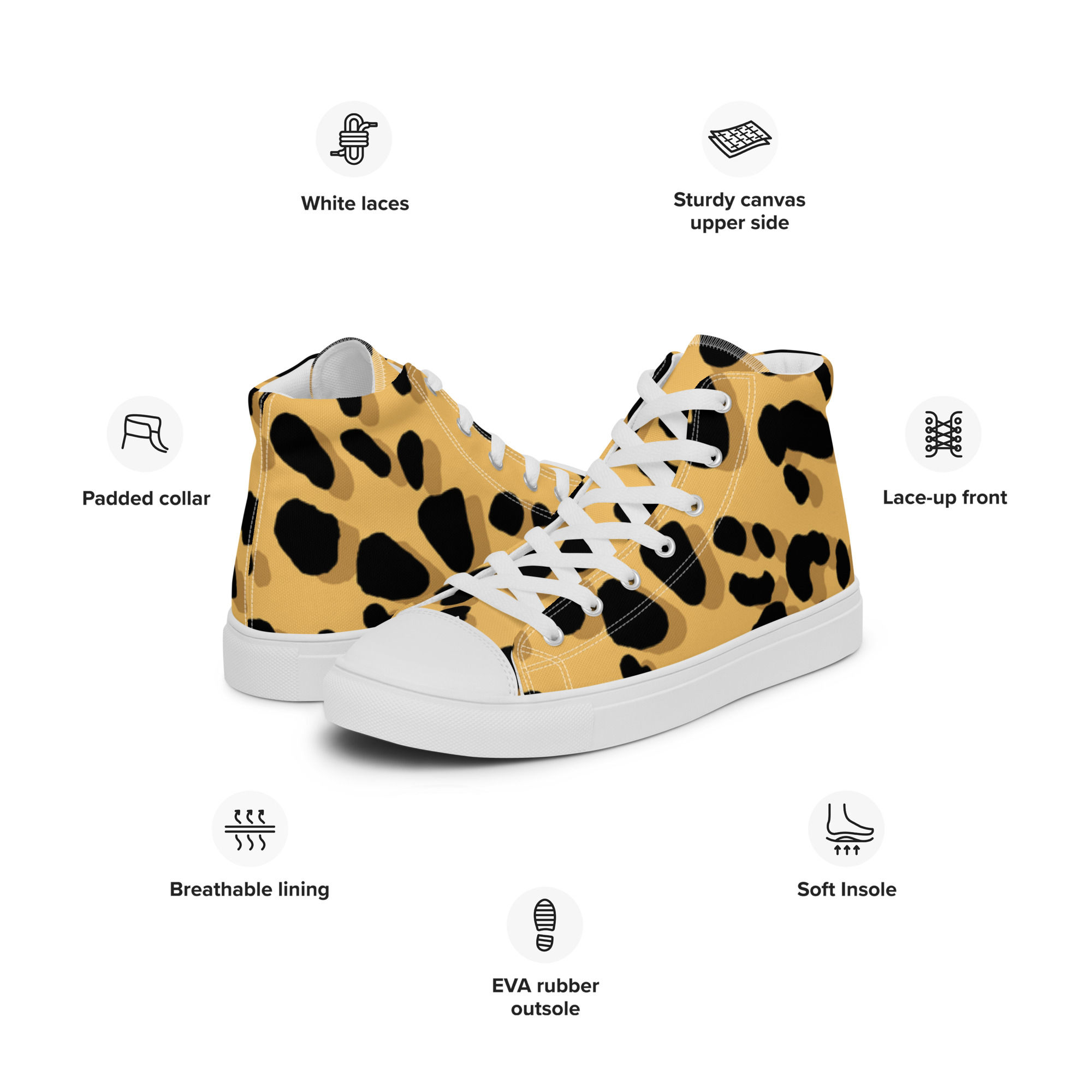 Leopard print women high top trainers canvas lace-up shoes sizes 5-12 US