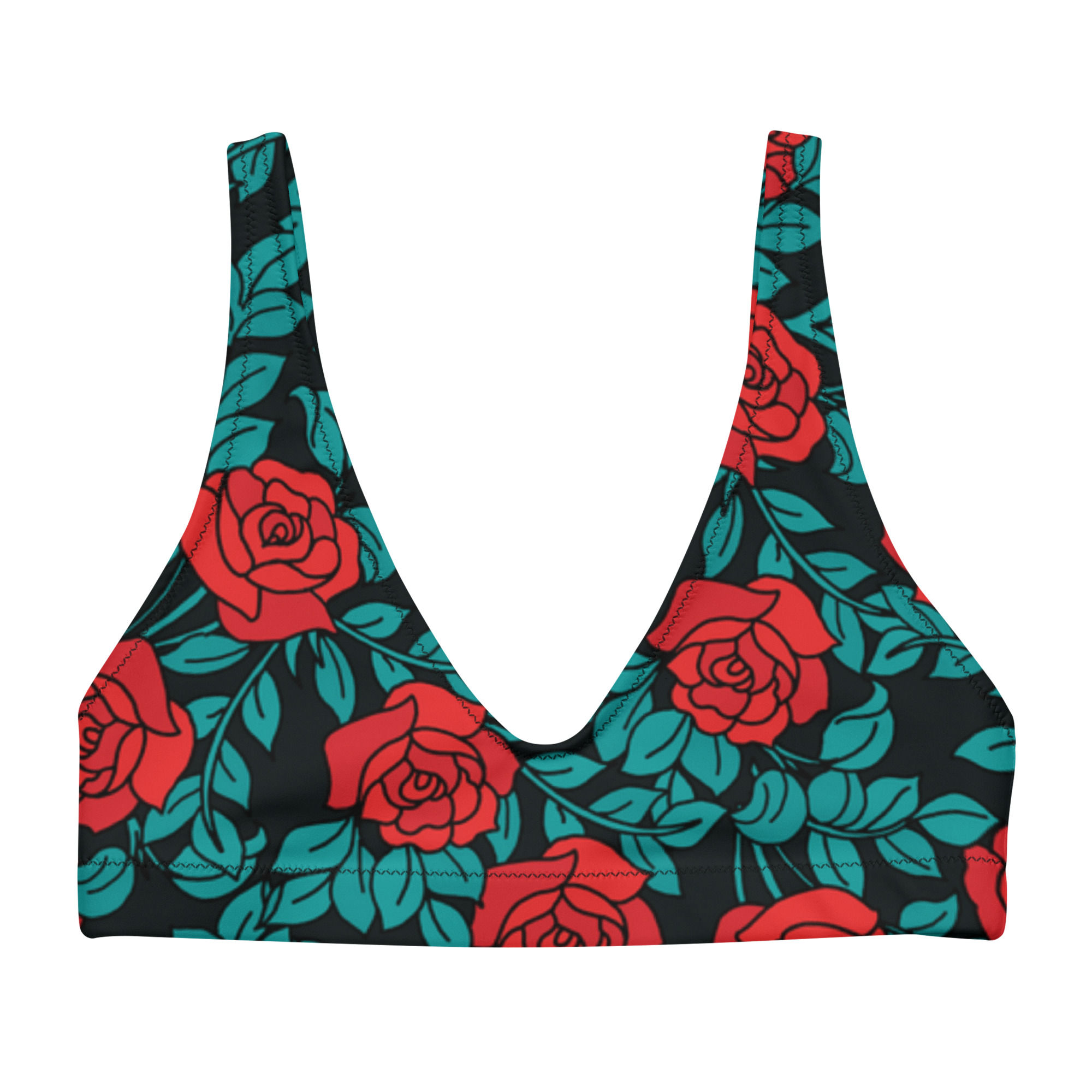 Red green floral padded bra top