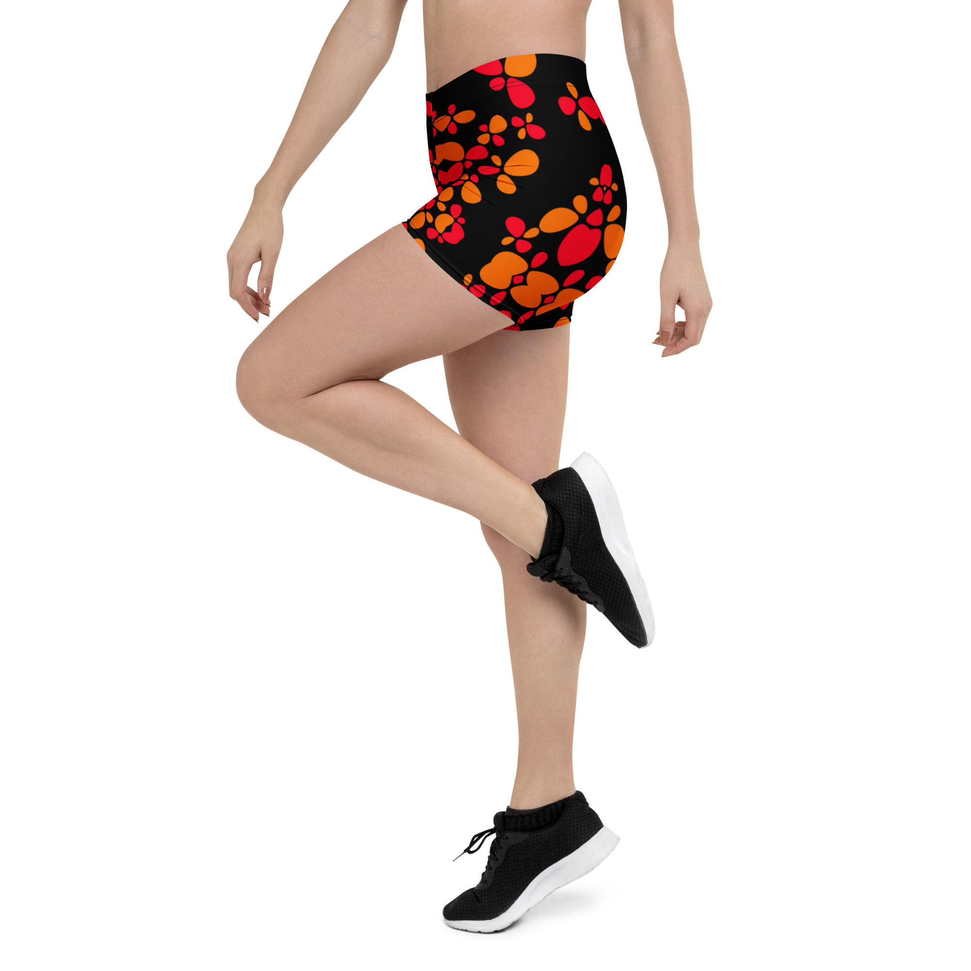 Orange red black elastic waistband bike short