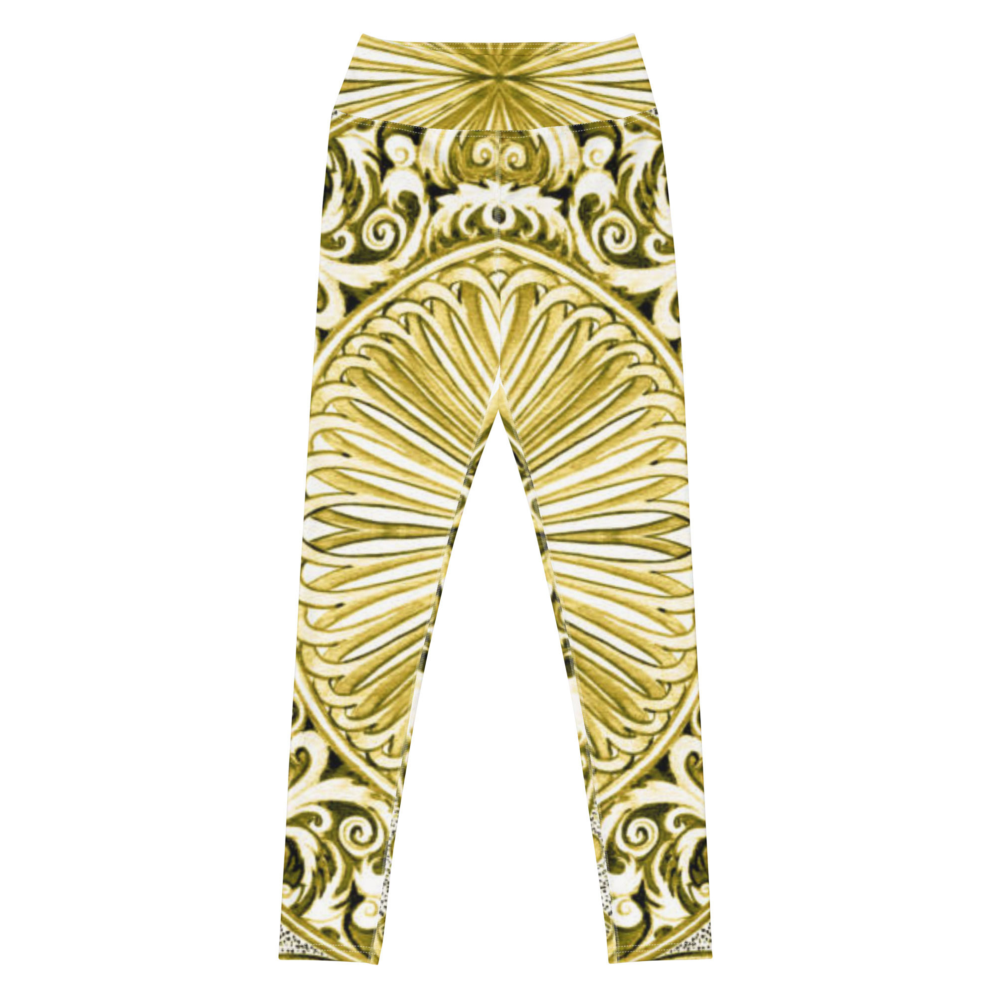 Golden white yoga leggings inside pocket