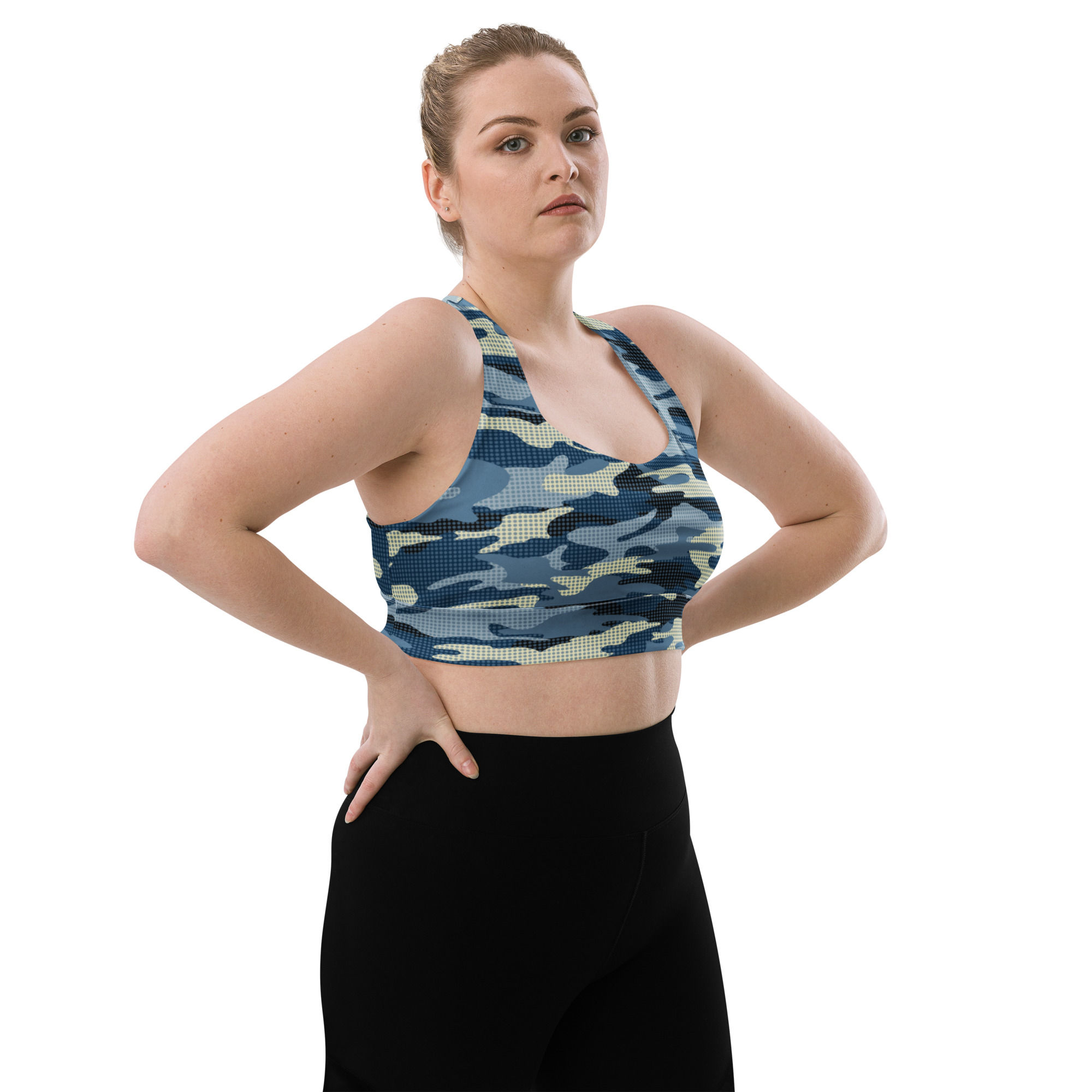 Blue colors design longline sports bra