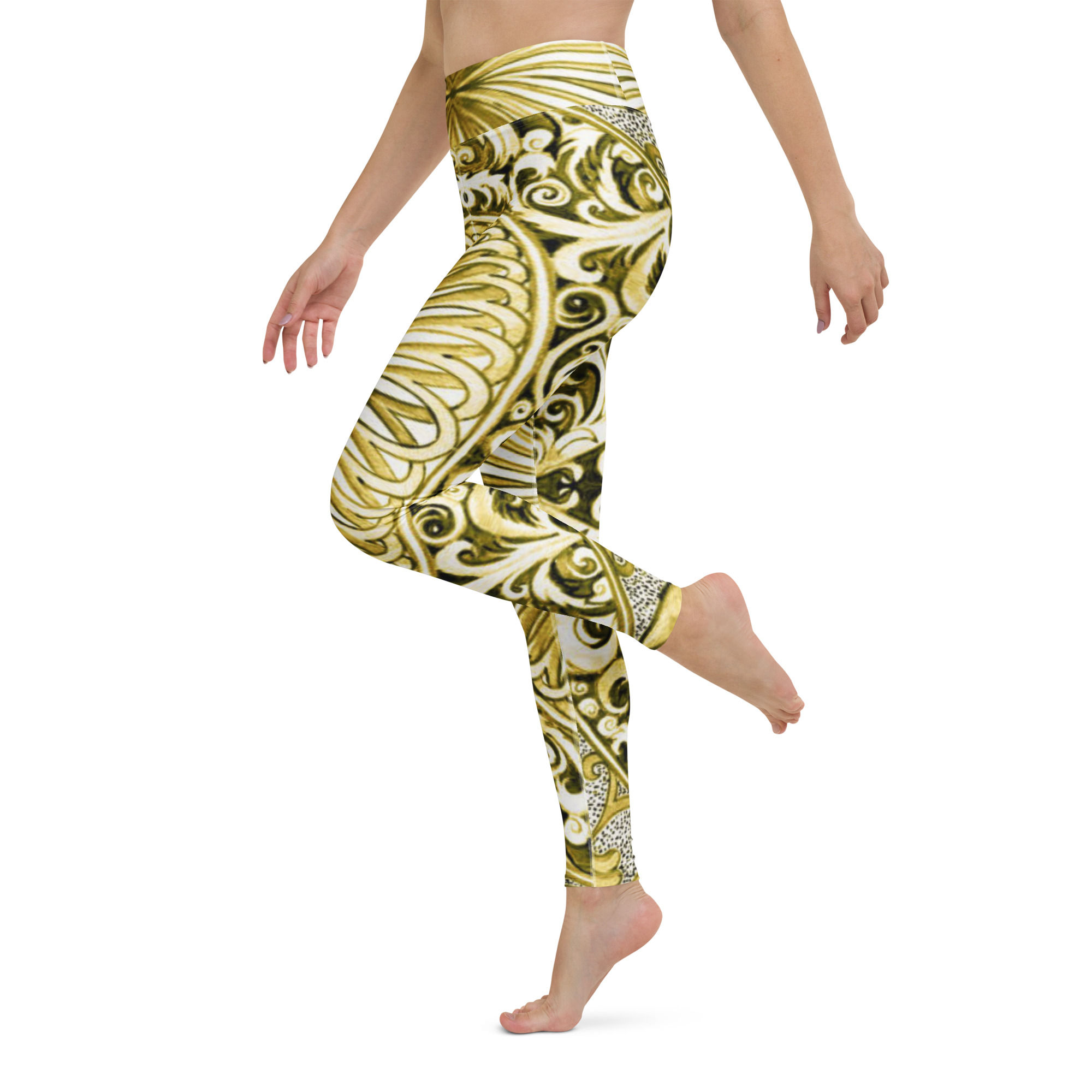 Golden white yoga leggings inside pocket