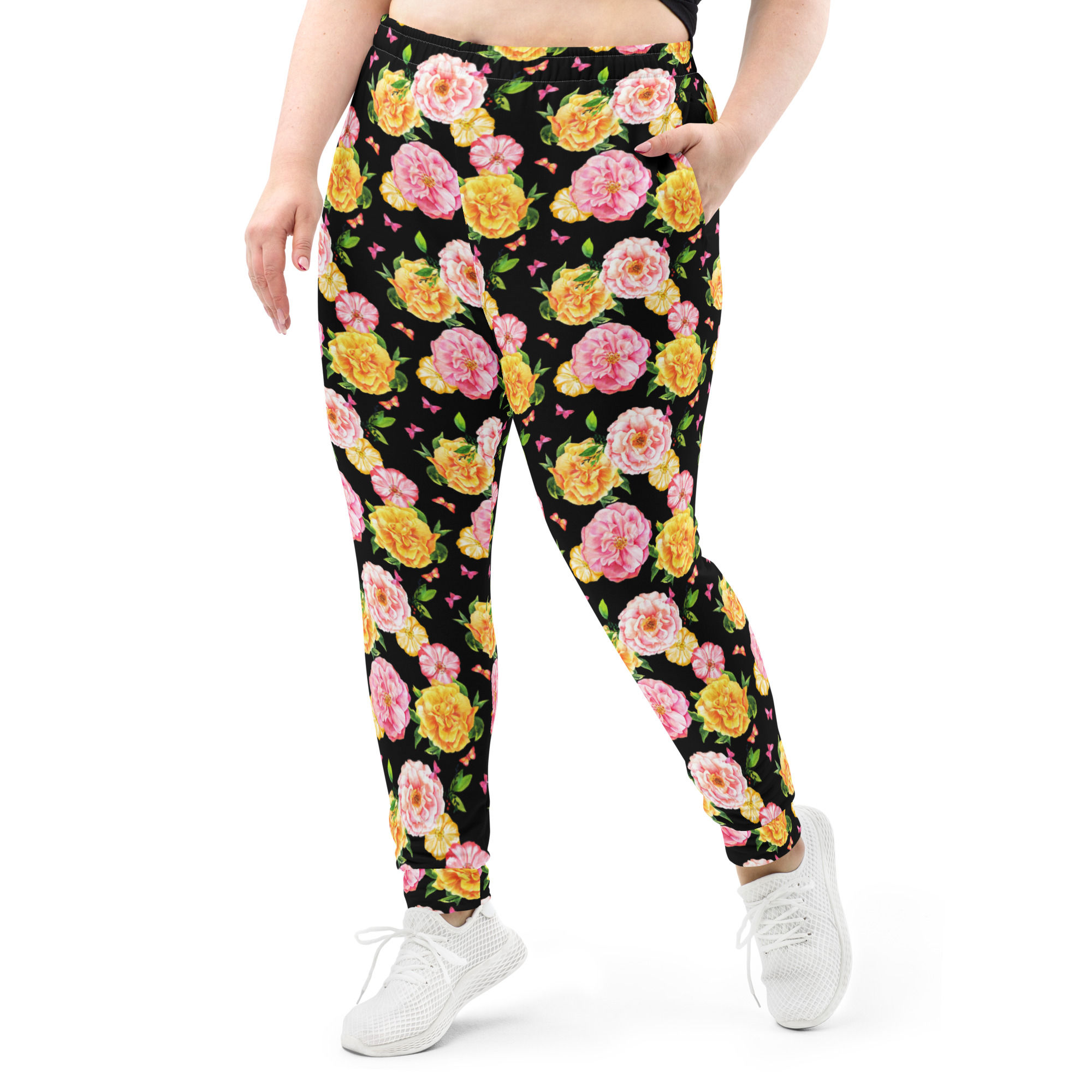 Floral Recycled Womens Joggers XS-3XL slim fit Elastic waistband pockets
