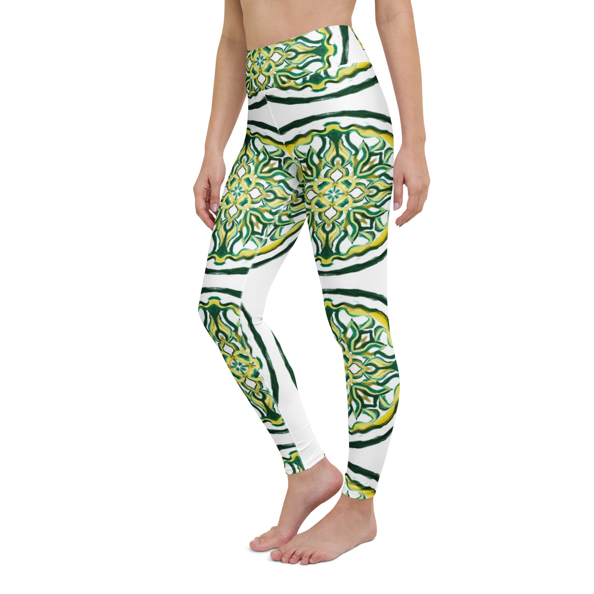 Gold green design yoga leggings inside pocket