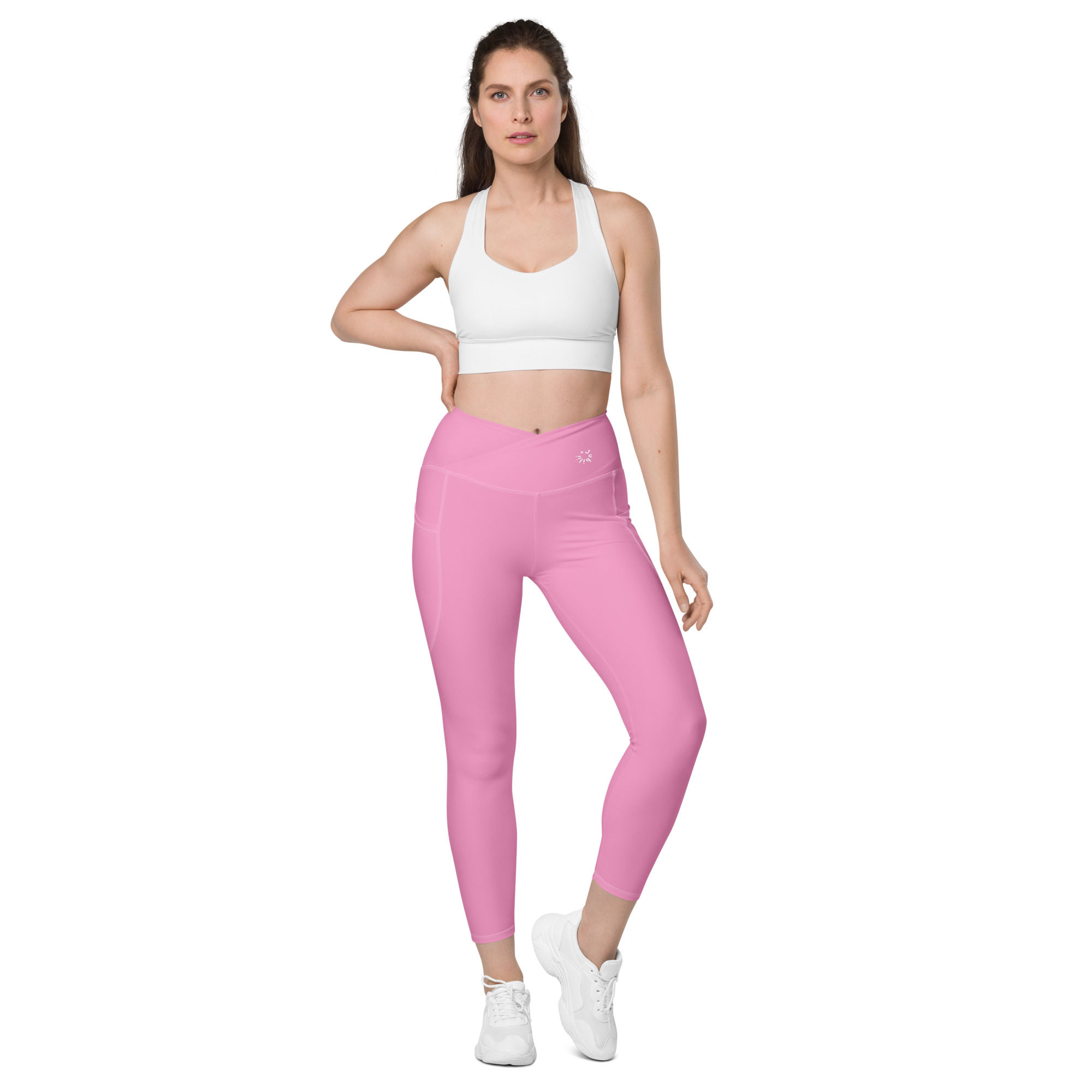 Pastel magenta pink crossover leggings with pockets