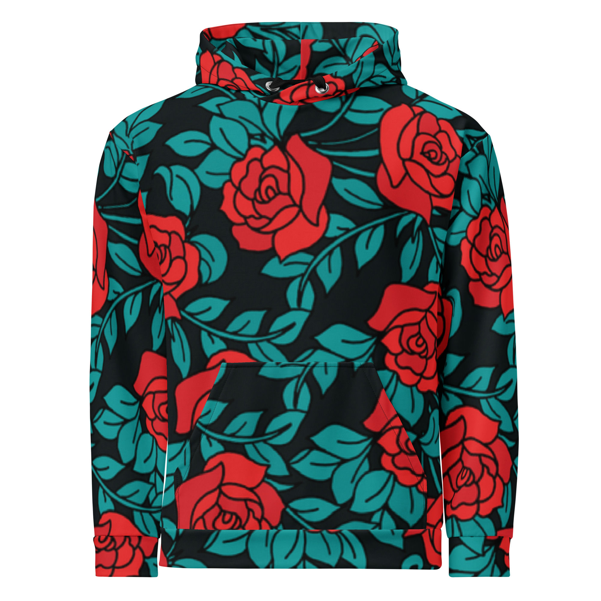 Red & Green floral Recycled Unisex Hoodie 2XS-6XL looser fit soft comfortable