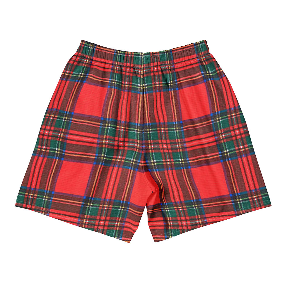 Red Tartan Unisex Athletic Long Shorts 2XS-6XL relaxed fit recycled polyester