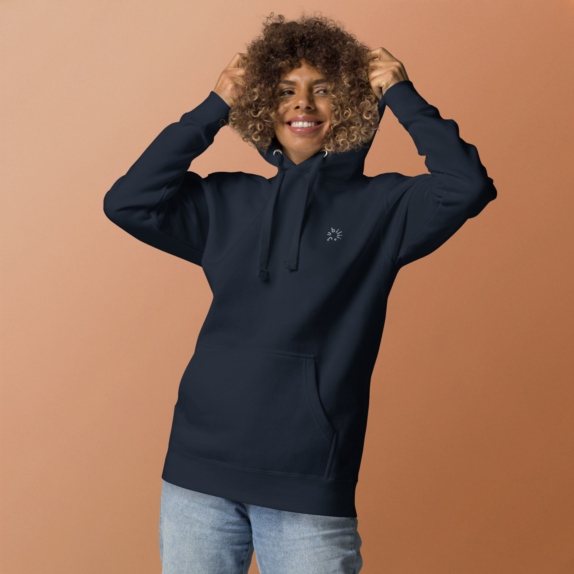 Embroidered logo navy blazer premium pullover unisex hoodie