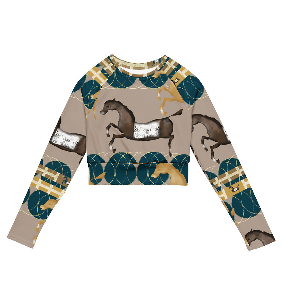 horse art print Recycled long-sleeve crop top 2XS-6XL size up soft stretchy