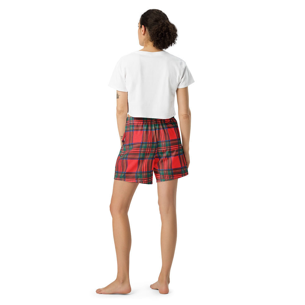 Red Tartan Unisex Athletic Long Shorts 2XS-6XL relaxed fit recycled polyester