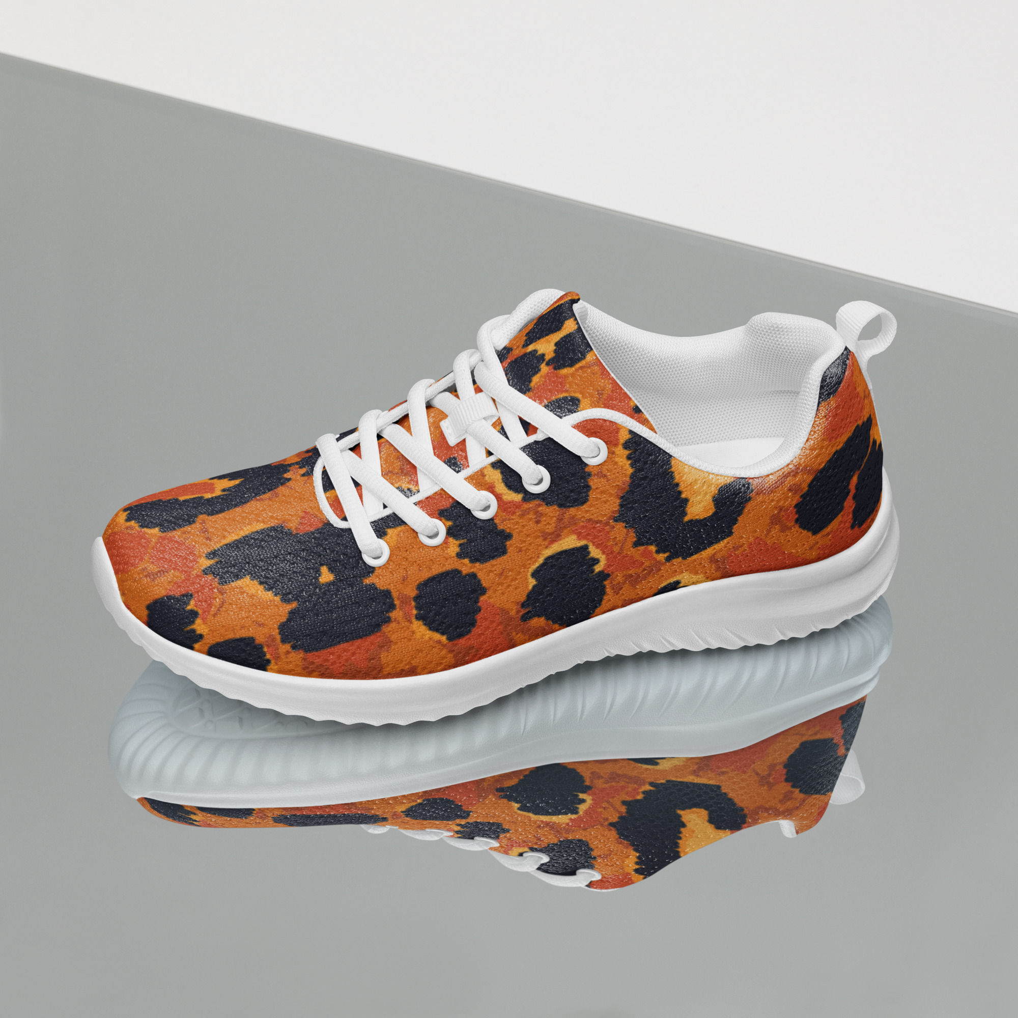 Orange animal print women’s athletic shoes