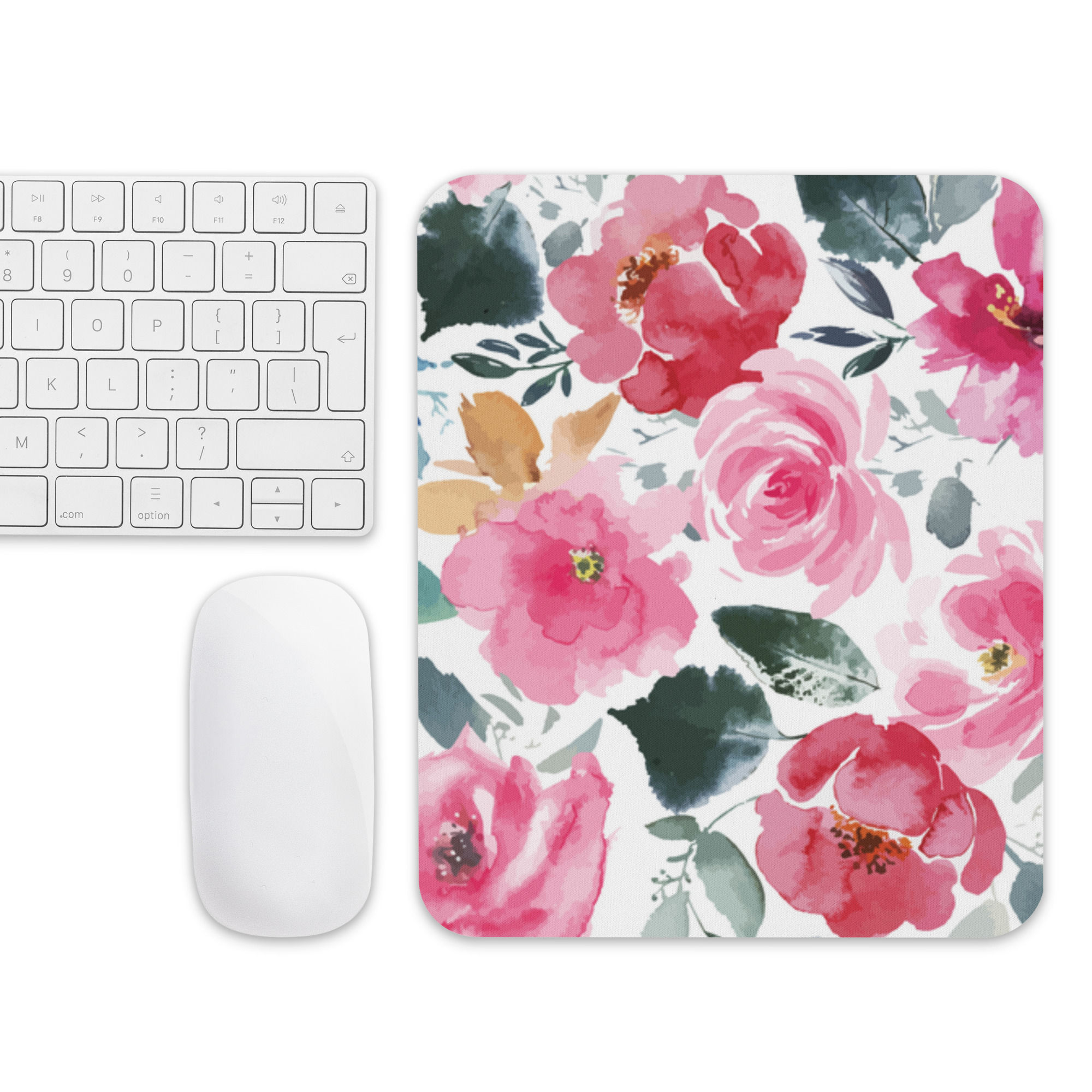Mouse pad Blue Pink Cmellias Art Print
