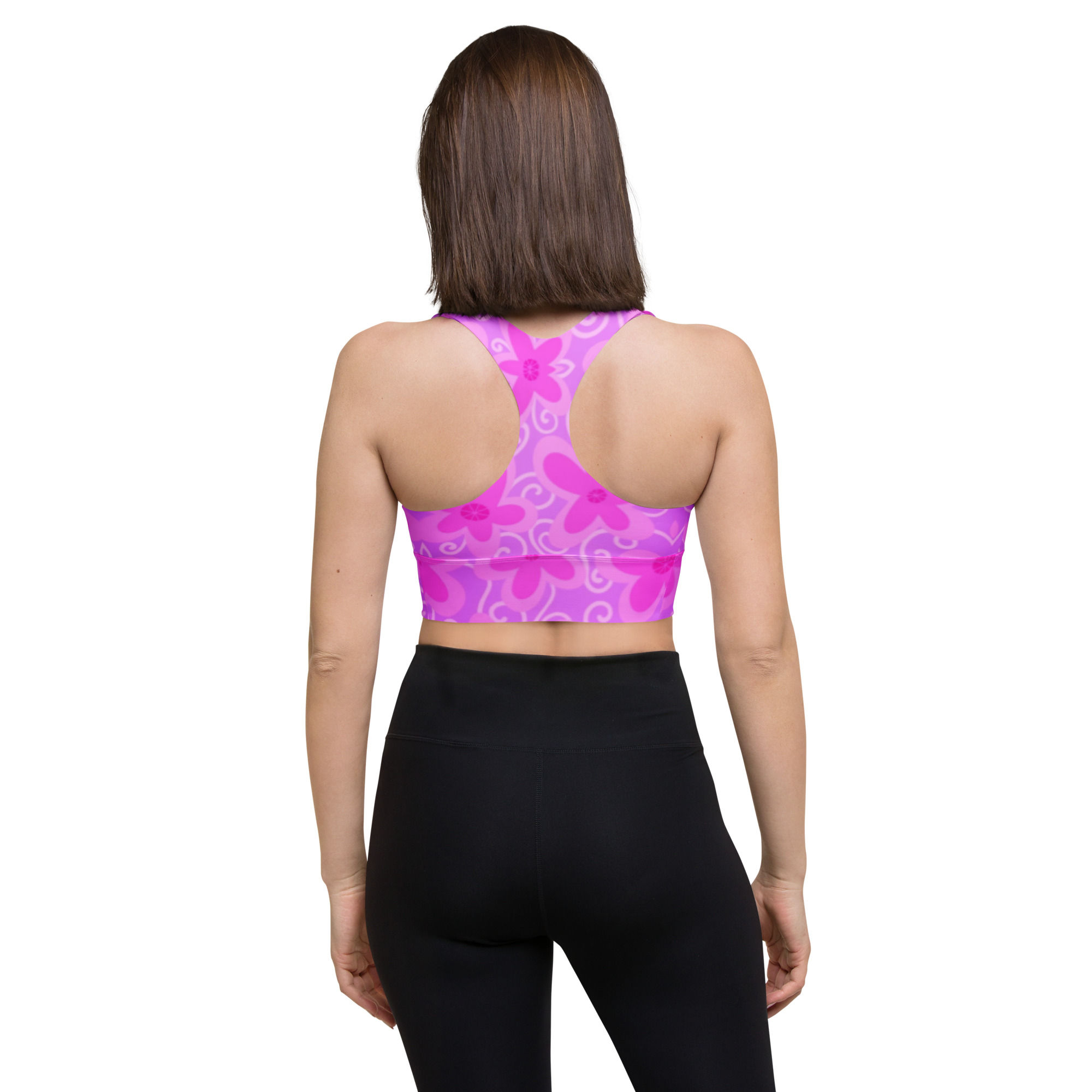 Pink butterflies longline sports bra high intensity