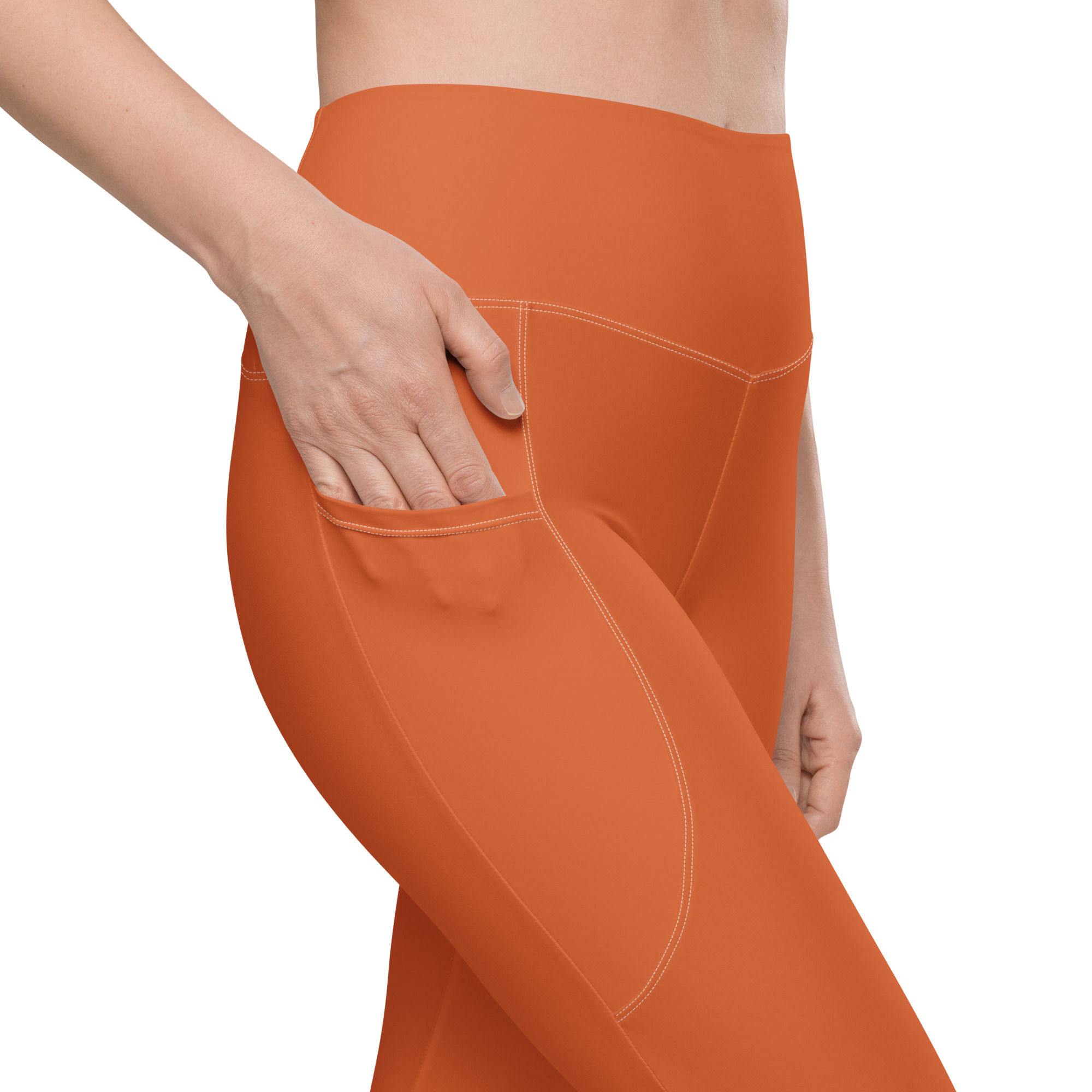 Orange salmon color yoga leggings side pockets