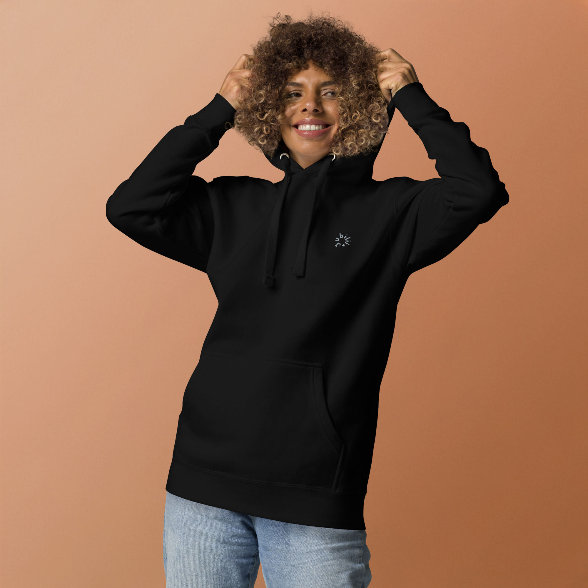 Embroidered logo black premium pullover unisex hoodie