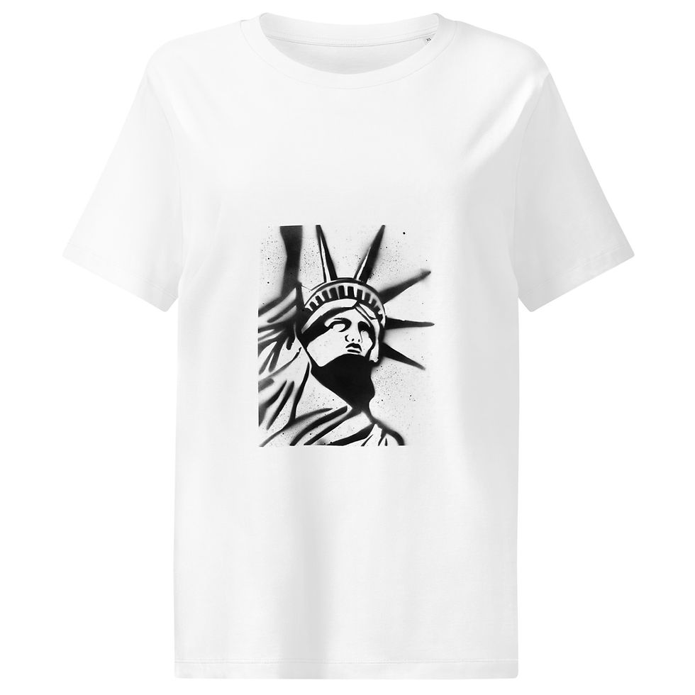 White Statue of liberty Womens 100% Organic Cotton Ribbed Neck T-Shirt S-2XL