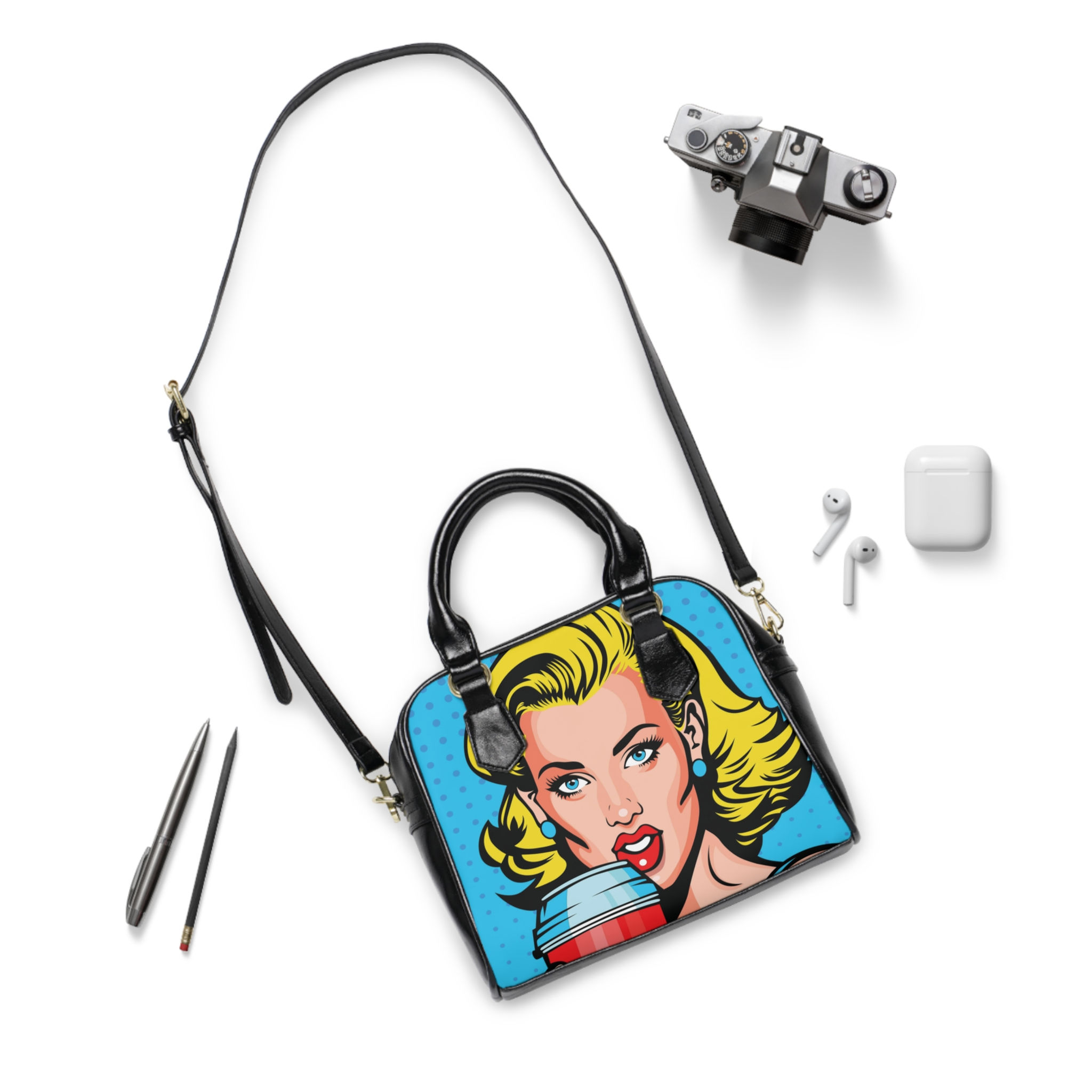 Pop art print Shoulder Handbag with accessories